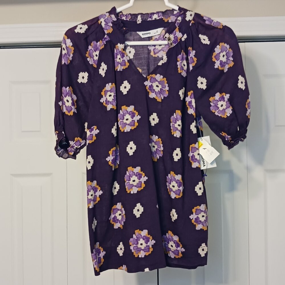 NWT Sonoma Purple/Yellow Short Sleeve Top Size XS